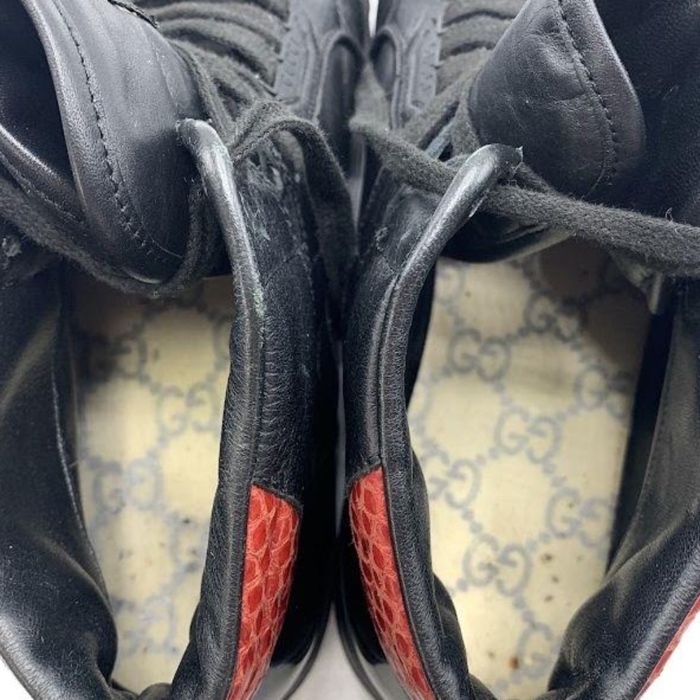 Gucci Men's Black Leather Sneakers Size 6.5 Black High Lace Up Sneakers w/COA - Picture 9 of 10